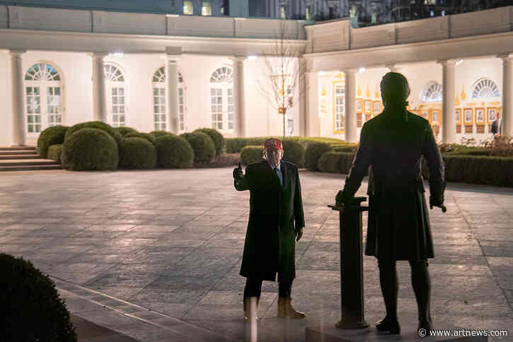 Trump Installs New Thomas Jefferson Bronze Sculpture in White House Rose Garden