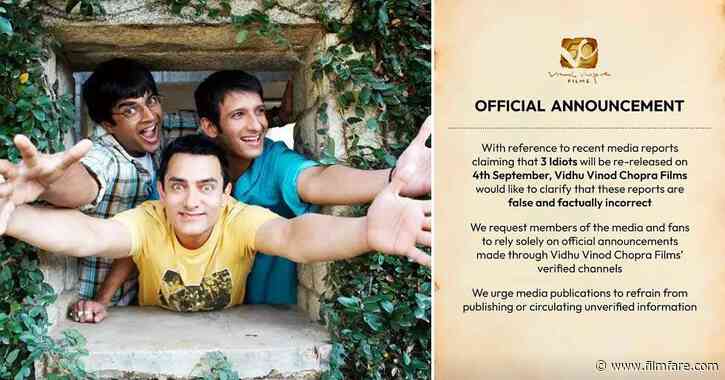 3 Idiots Is Not Returning To Theatres Makers Debunk Re-Release Reports