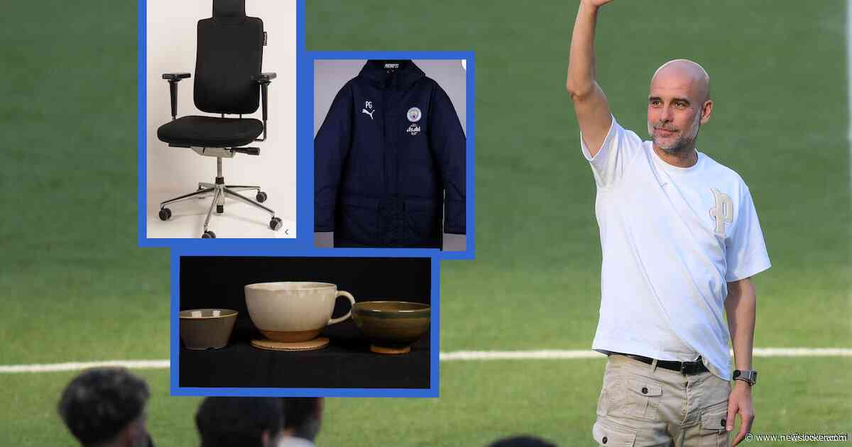 Wil je de bureaustoel of het koffiekopje van Pep Guardiola? Vrijwel alles wat hij gebruikte bij Man City wordt geveild