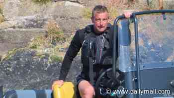Bear Grylls swaps foraging for Waitrose as he is seen collecting his food shopping on Welsh beach to take to his private island via his custom-built land boat