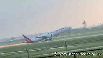 Sparks fly from cargo plane as it ‘tail skids’ while landing at airport