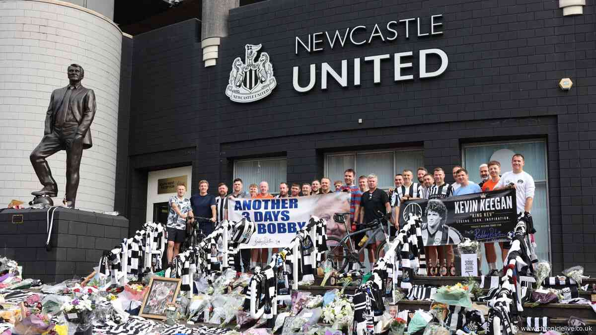 Cyclists riding for Sir Bobby's cancer charity set off from St James' Park as fans mourn Kevin Keegan