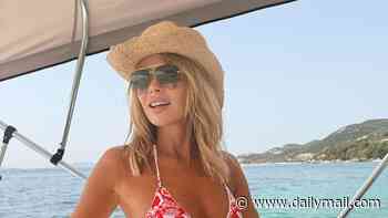 Amanda Holden warns fans that she will begin posting her 'annual onslaught of bikini snaps' as she poses in swimwear on Corfu holiday