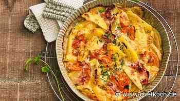 Kartoffel-Kohlrabi-Auflauf mit gekochtem Schinken