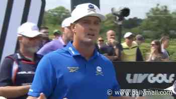 Shocking moment Bryson DeChambeau's wayward drive nearly hits a fuming Ian Poulter on the head