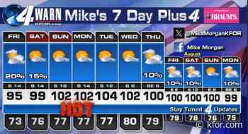 OKC Metro: A slight chance for showers and a few t-storms beginning at sunrise Friday. The chance starts to go back down by late afternoon Friday.