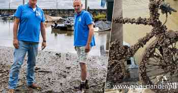 Geen grote jachten meer, wel een fiets uit de modder: lage waterpeil van de Rijn raakt deze haven hard