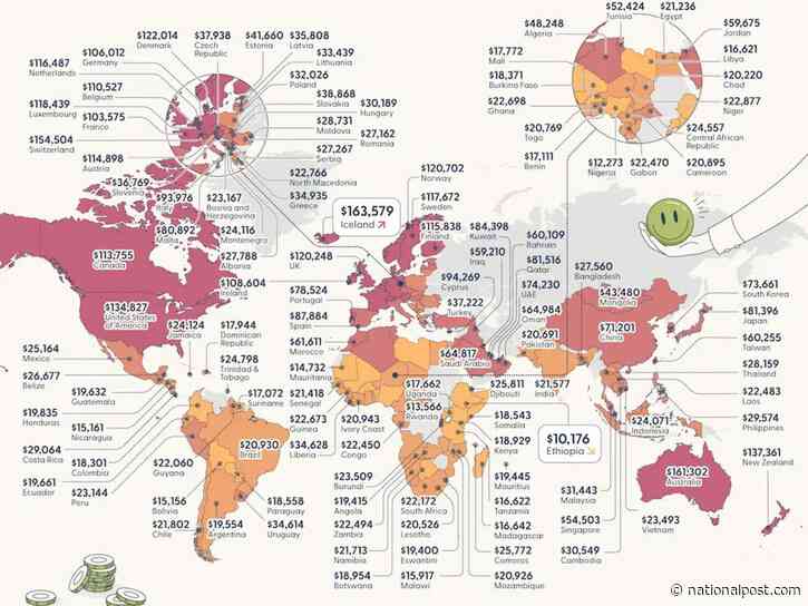 Canadians need an income of $155,850 to be happy, researchers say. Map shows cost per city