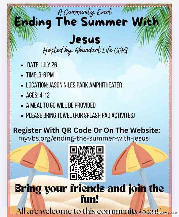 Local Youth Invited to “Ending The Summer With Jesus” Park Event July 26