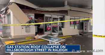 Roof collapses at gas station on Hillsborough Street in Raleigh