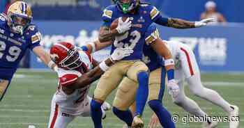 Stamps stomp sloppy Bombers in 52-30 victory ending Winnipeg’s win streak