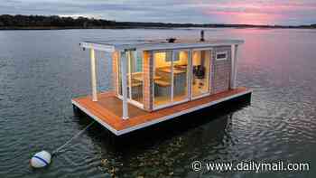 Friends become stars after turning rotting, $4,000 pontoon into a gorgeous, $140,000 houseboat complete with Hamptons-style shingle and blonde wood interior