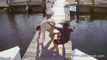 Chilling moment Florida man kills drinking buddy before casually dumping his body off a pier and kicking victim's shoes in behind him