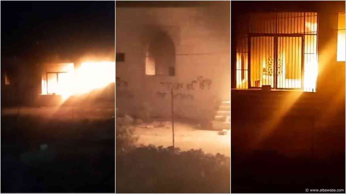 Israeli settlers set a mosque on fire southern Nablus