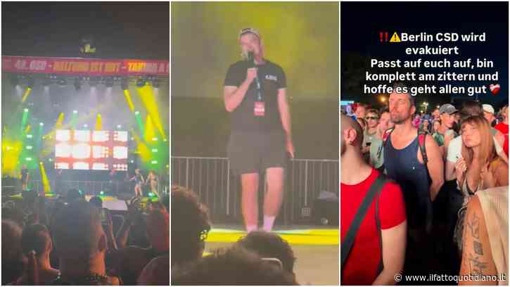 Pride Berlino, il momento in cui gli organizzatori chiedono al pubblico di lasciare il concerto dopo l’attacco