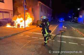 FW Weinheim: Pkw Brand in der Mannheimer Straße. Feuerwehr rettet Bewohner aus verrauchter Wohnung