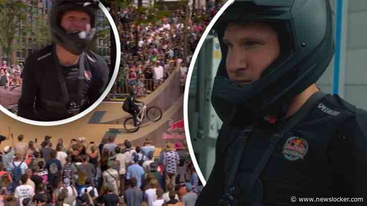 Bloednerveuze baanwielrenner Jeffrey Hoogland doet spectaculaire backflip tijdens Red Bull-event
