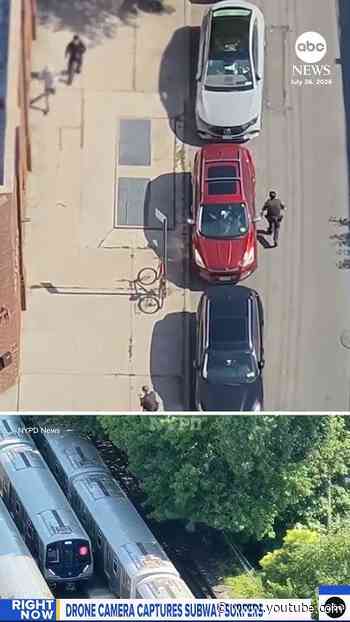 Police drone camera captures subway surfers in New York City