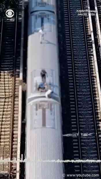 NYPD tracks down 5 train-surfing teens using drones to see where they were from above #shorts