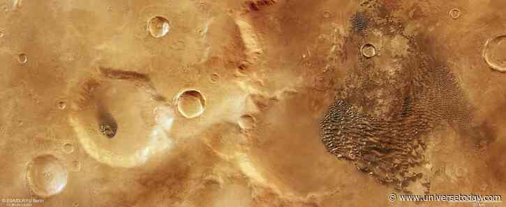 Mars Express Captures 'Metallic' Waves Rolling Across an Ancient Martian Crater