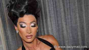 Strictly pro is totally unrecognisable in drag complete with striking make-up, racy dress and voluminous wig
