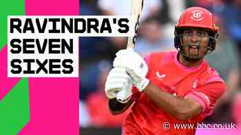 Seven sixes - Ravindra smashes 98 from 44 balls