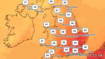 UK weather maps show when temperatures peak in heatwave as 20 areas face 30C or more