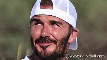 David Beckham enjoys a swanky lunch with fellow sporting icon Michael Jordan in Ibiza after a sweet PDA moment with wife Victoria while they leave their £16 million yacht