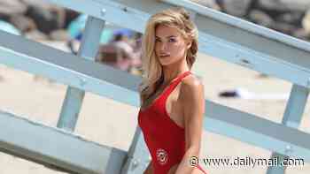 Brooks Nader slips into the iconic Baywatch swimsuit as she leaves jaws dropping while filming show reboot