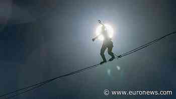 High-wire artists walk cables across Jerusalem's Hinnom Valley
