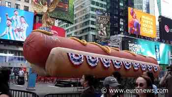 Giant hot dog sculpture returns to New York Times Square