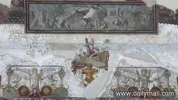 Piecing together Pompeii's forgotten past: Archaeologists restore the ceiling of a banquet hall - revealing a fresco depicting the mythological union of Dionysus and Ariadne