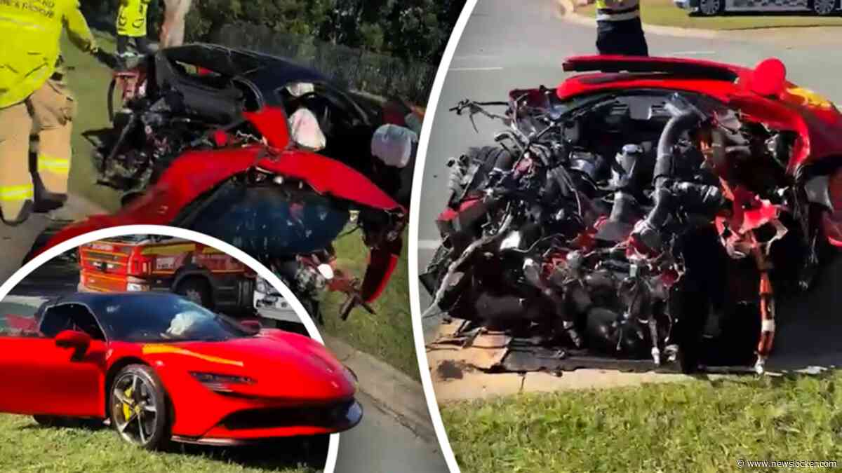 Peperdure stuurfout: Ferrari in tweeën na botsing met boom