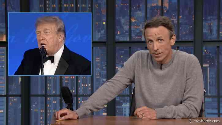 Seth Meyers gleefully reacts to Trumps White House Correspondents Dinner roast