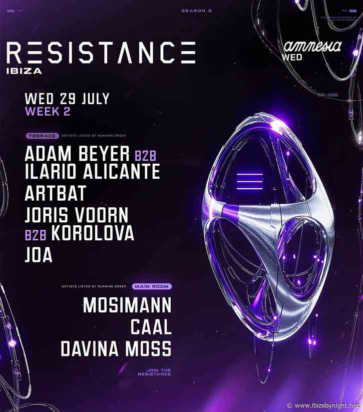 Resistance at Amnesia Ibiza hosts Adam Beyer b2b Ilario Alicante,  Artbat, Joris Voorn b2b Korolova & many more!