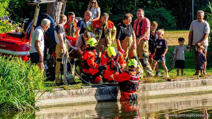 Brandweer bevrijdt eendje uit fontein in Grave