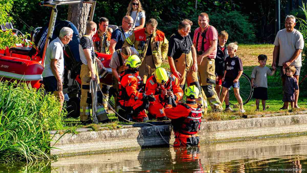 Brandweer bevrijdt eendje uit fontein in Grave
