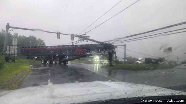 Route 16 closed in Colchester after oversized tractor-trailer crashes into utility pole