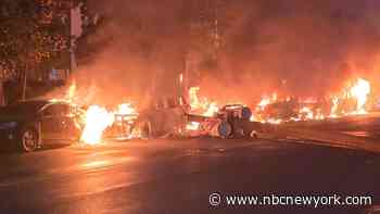 WATCH: Downed power lines set entire block of cars on fire in New Jersey