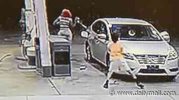Heart-stopping moment mother uses GAS PUMP to defend her child from stranger intent on abducting him from gas station in dead of night