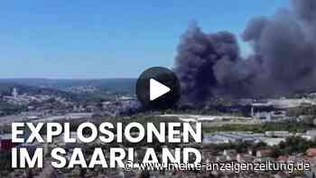 Großbrand in Saarländer Lagerhalle: Häuser evakuiert, Flammen von Weitem sichtbar