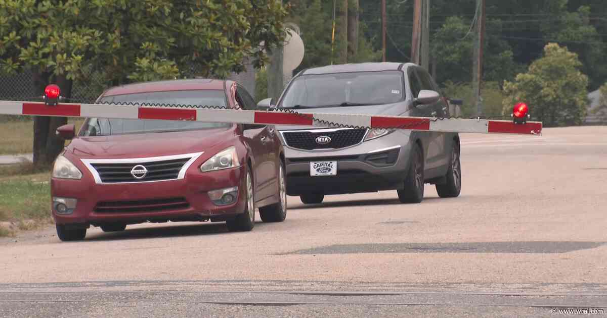 Traffic blocked after railroad crossing arms get stuck on Ligon Mill Road in Wake Forest