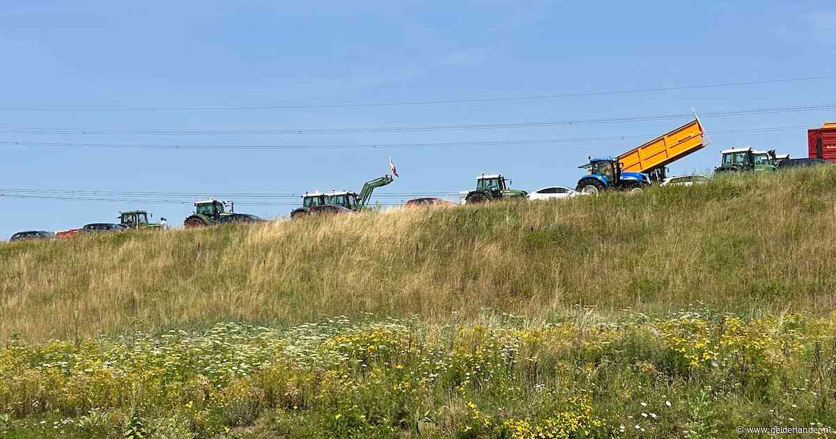 Boeren blokkeren met trekkers A35 bij Almelo, tientallen voertuigen op snelweg