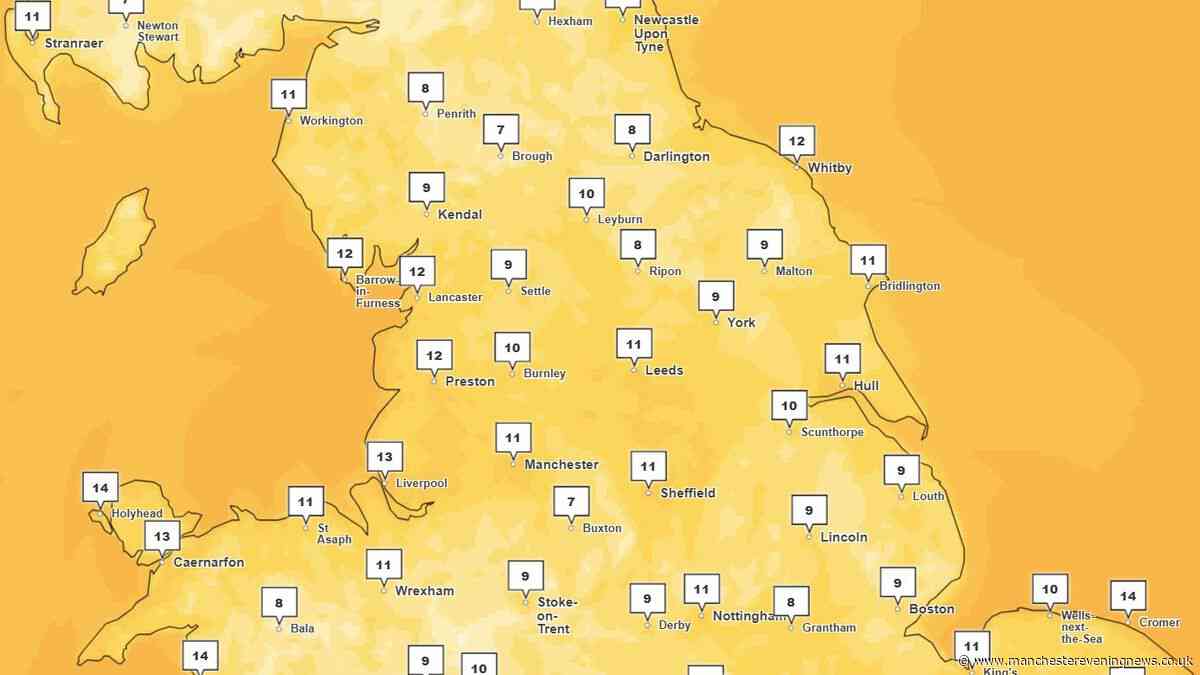 Met Office maps show temperatures plummet to 10C in Greater Manchester in days