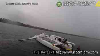 Watch: Catamaran mast snaps after crash in Manatee County