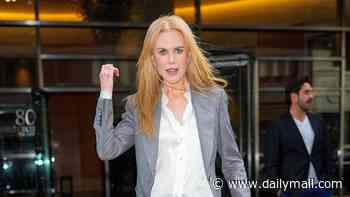 Nicole Kidman shows off her very slender figure in jeans and a sheer blouse as she leaves a press junket for her new TV show Lioness