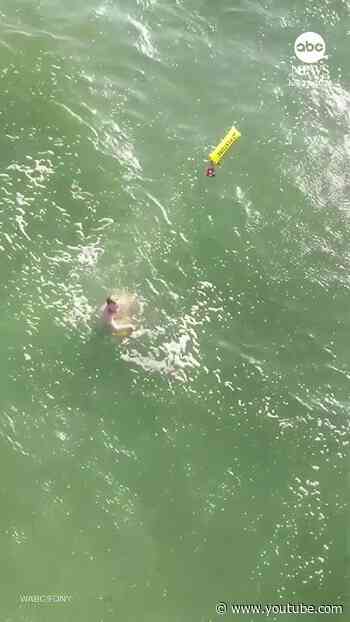Drone drops flotation device to swimmer in distress off Rockaway Beach