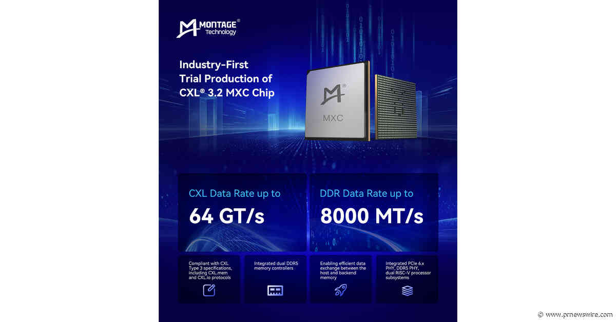 Montage Technology Announces Industry-First Trial Production of CXL 3.2 MXC Chip