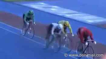 Shocking moment Team England cyclist Matt Richardson is brutally wiped out by rival - with crash ending star's Commonwealth Games dream