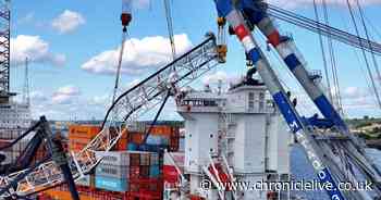 Photos show behind the scenes of major Port of Tyne crane and container ship salvage operations